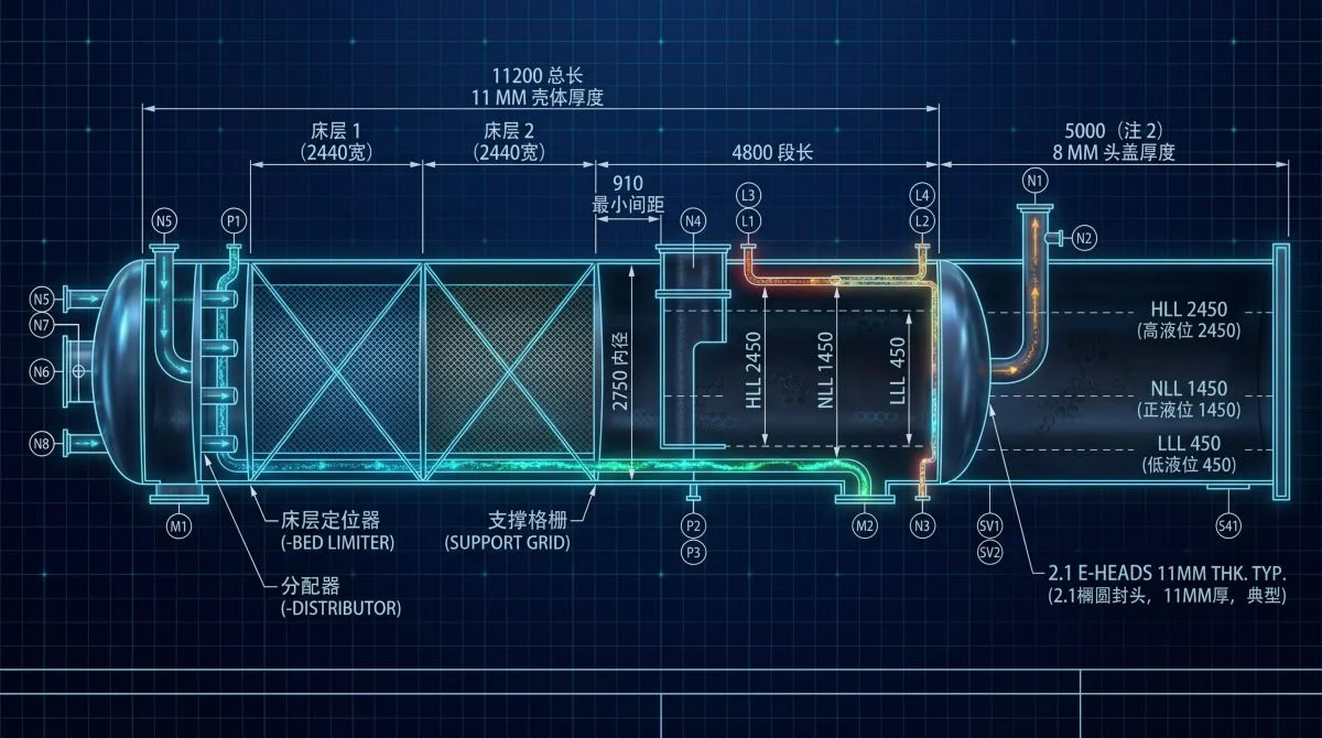 急冷塔内部结构剖视图原始参考图
