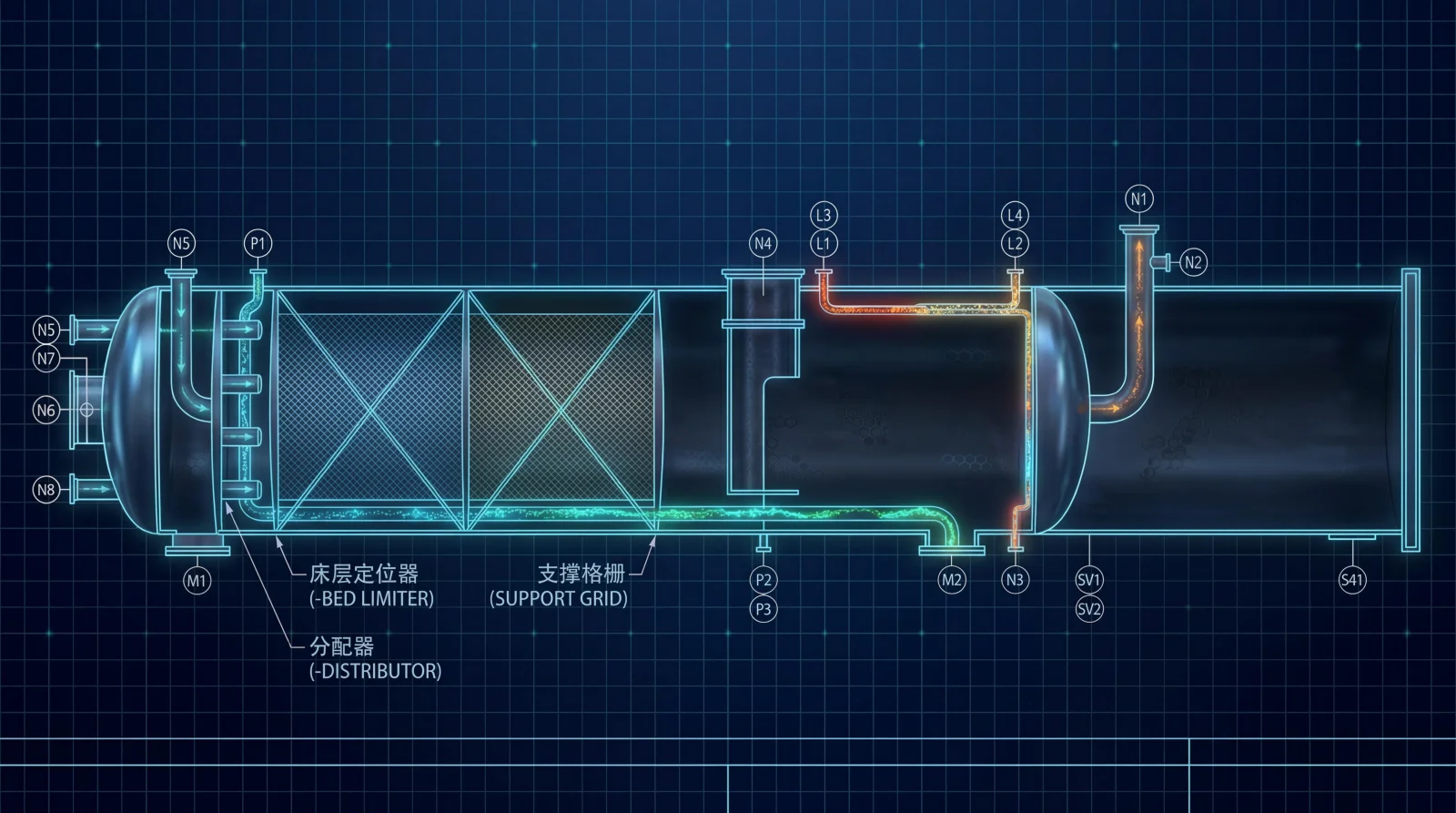 急冷塔内部结构剖视图