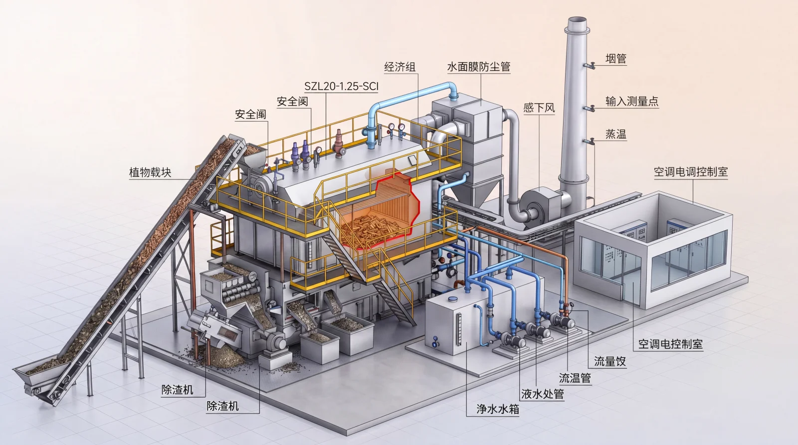 工业锅炉房3D剖视沙盘
