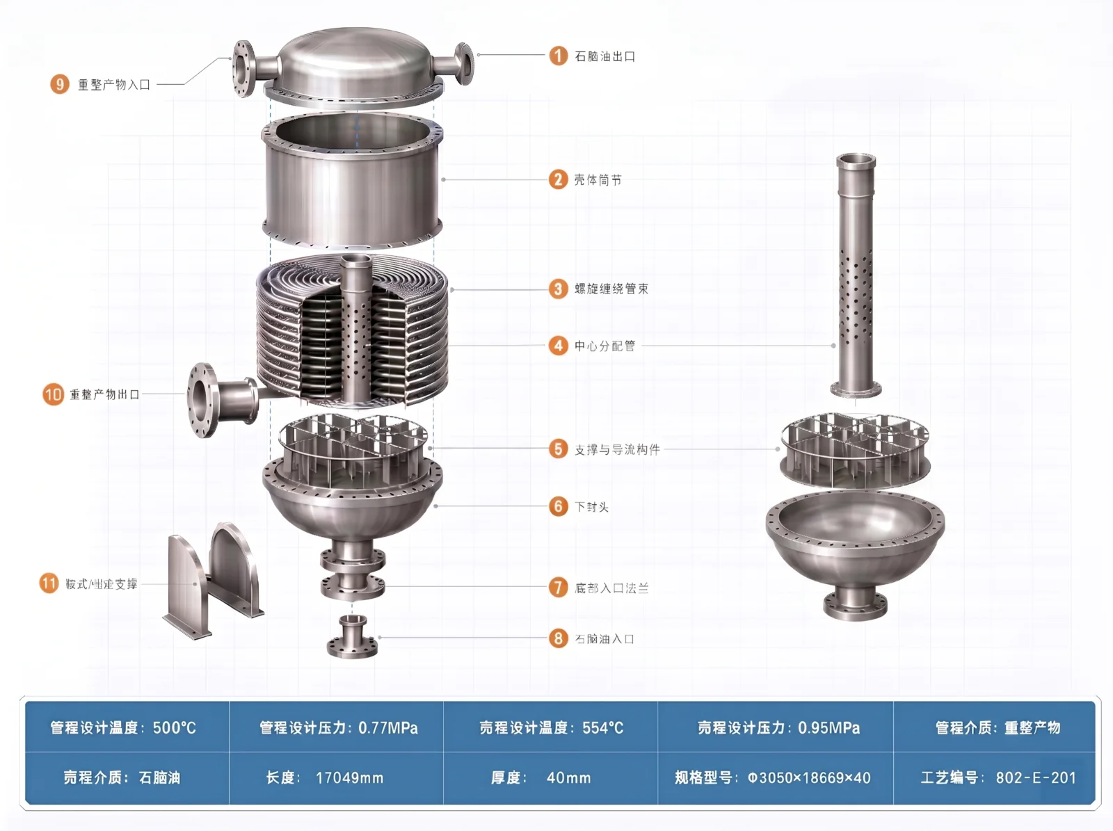催化重整立式缠绕管换热器拆解图