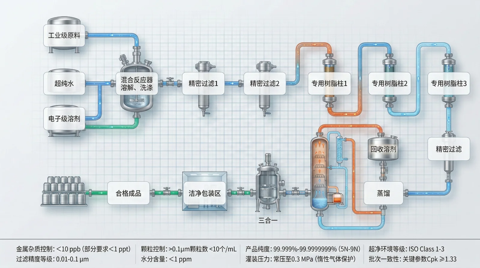 电子化学品超纯生产工艺流程图