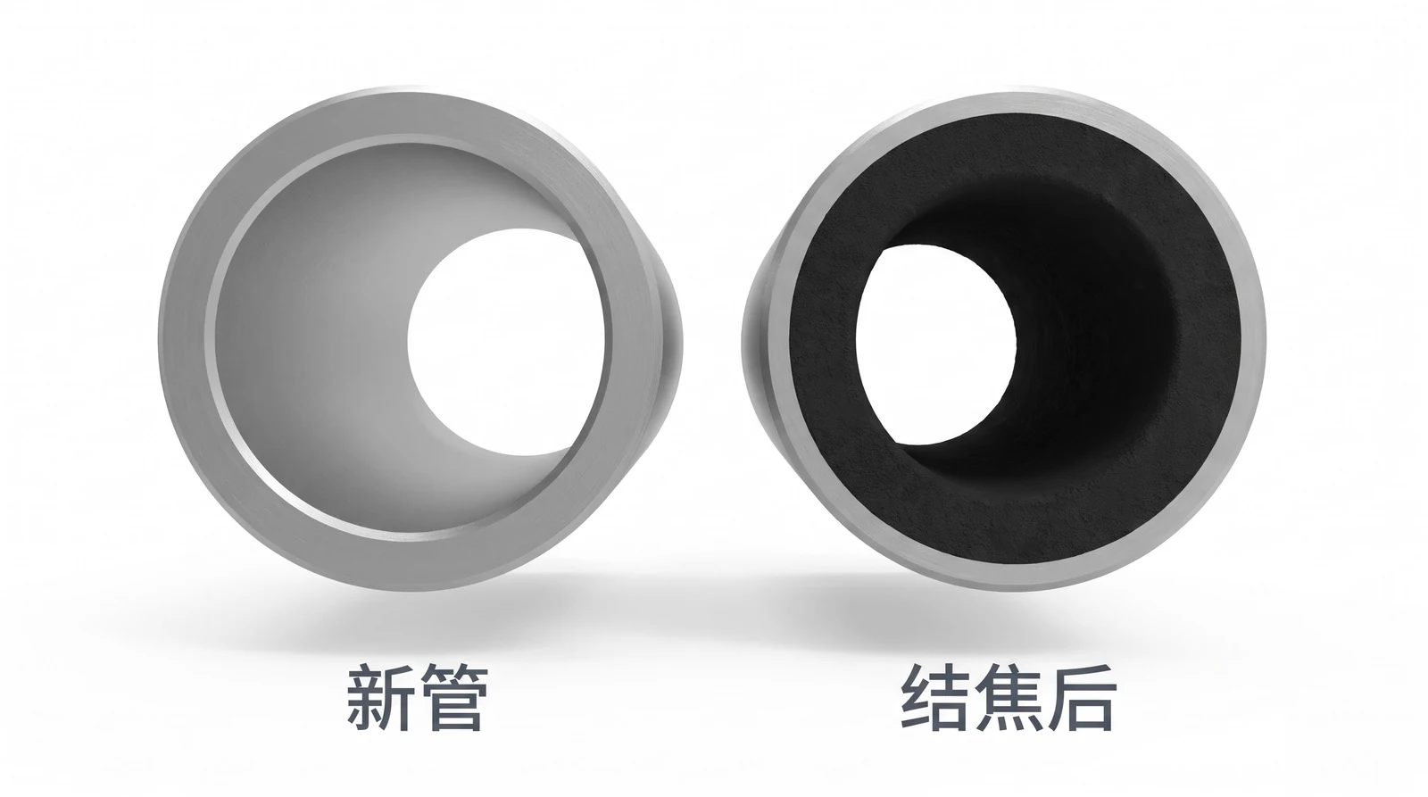 新管与结焦后炉管的断面对比